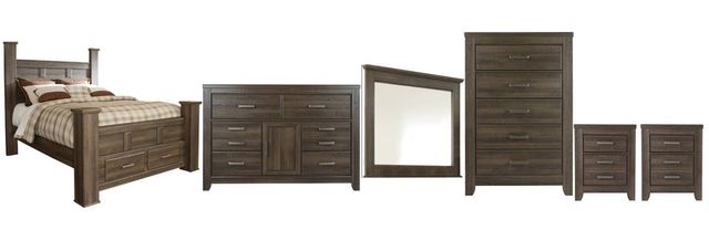 Signature Design by Ashley® Juararo 6-Piece Dark Brown Queen Poster Storage Bed Set-0