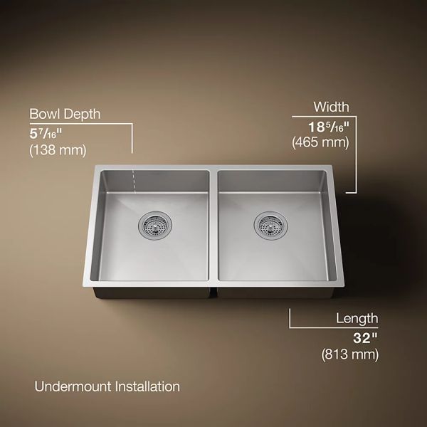 KOHLER® Strive® Stainless Steel 32" Undermount Double-Bowl Kitchen Sink-2