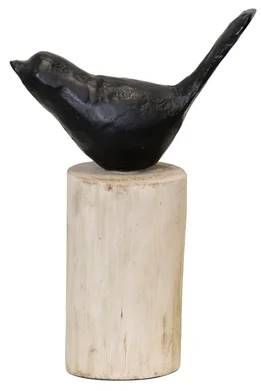 StyleCraft Black Birds Sitting on Beige Log Sculpture-2
