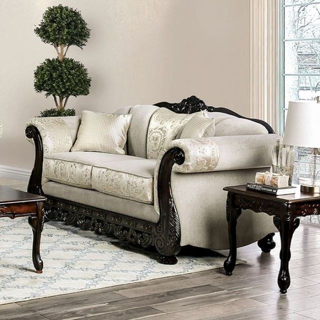 Furniture of America® Newdale 2-Piece Ivory Sofa and Loveseat-1