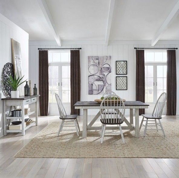 Liberty Furniture Farmhouse 5-Piece Brown/White Optional Trestle Dining Set-1
