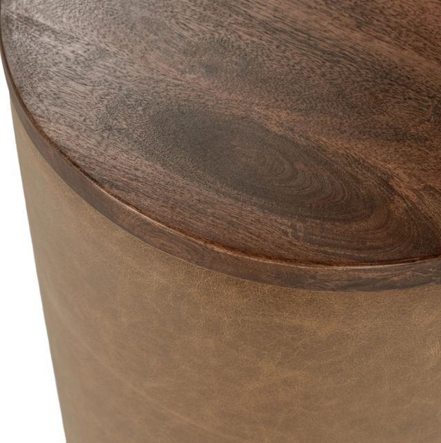Classic Home Andra Tan Leather Round Accent Table-4