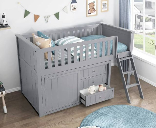Homelegance® Orion Gray Twin Low Loft Bunk Youth Bed with Dresser-1