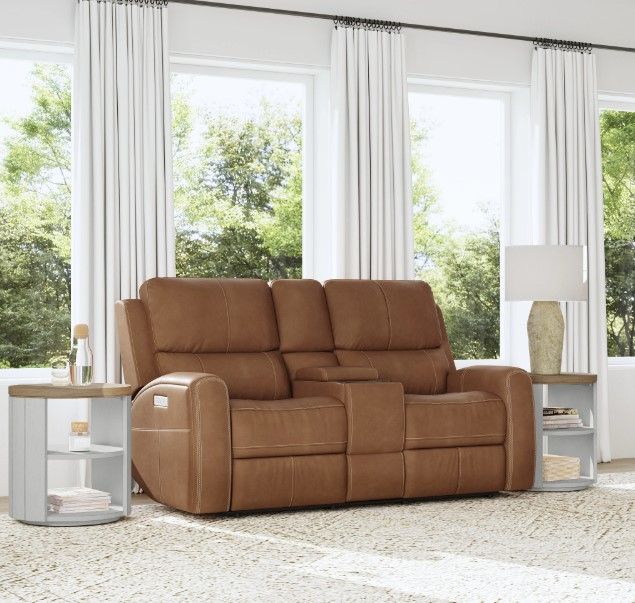 Flexsteel® Linden Caramel Power Reclining Loveseat with Console, Power Headrests and Lumbar-1