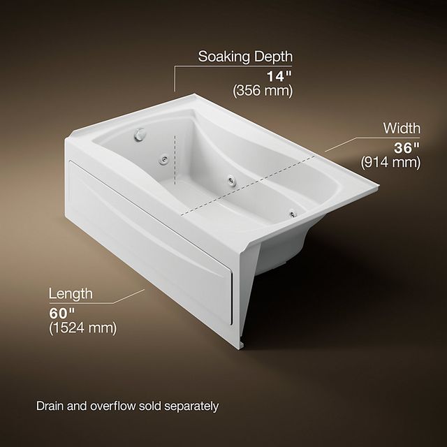 KOHLER® Mariposa® White 60" x 36" Alcove Heated Whirlpool - Left Drain-2