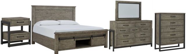 Signature Design by Ashley® Brennagan 5-Piece Gray Queen Storage Panel Bed Set-0