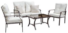 Furniture of America® Arezzo 4-Piece Beige/Black Fabric/Metal Outdoor Dining Set 