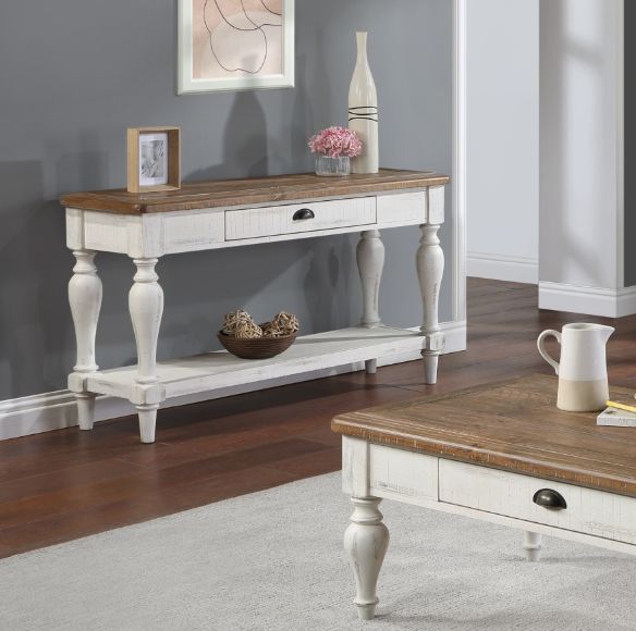 Winners Only® Augusta Rustic Brown Top Sofa Table with White Base-1