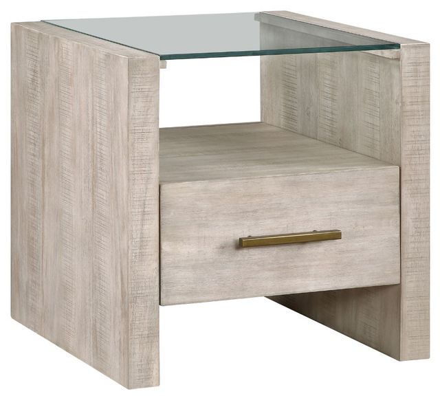 Steve Silver Co. Garland Glass Top End Table with Washed Parchment Base-0