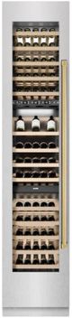 ZLINE Autograph Edition 18" 9.0 Cu. Ft. Triple Zone 68 Bottle Left Hinge Column Wine Cooler in Satin Stainless Steel with Polished Gold Accents-3