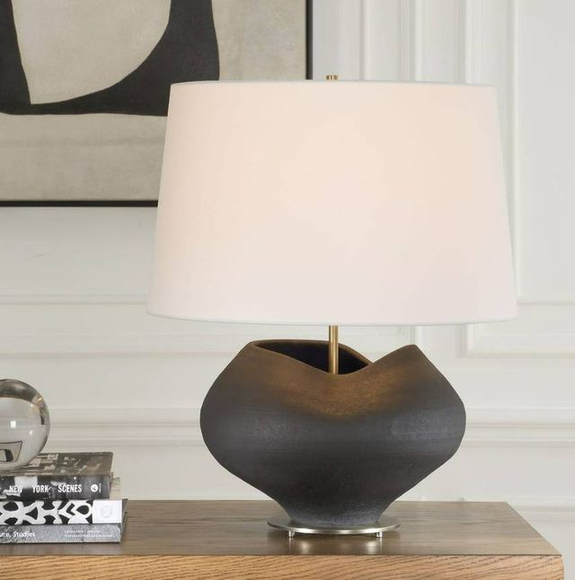Uttermost® Nocturne Aged Black Table Lamp with Brass Accent-1