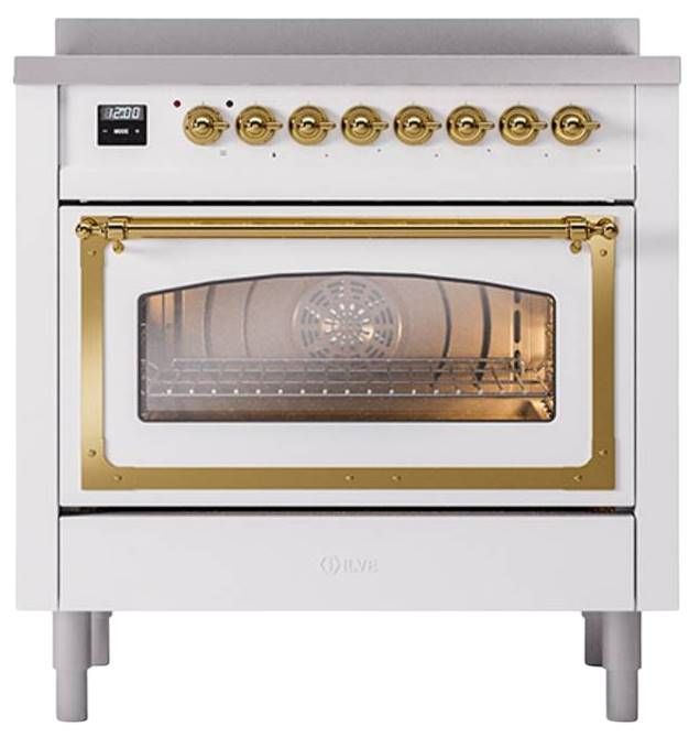 Ilve® Nostalgie II Noblesse 36'' White Pro Style Induction Range with Brass Trim-1