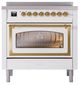 Ilve® Nostalgie II Noblesse 36'' White Pro Style Induction Range with Brass Trim-1