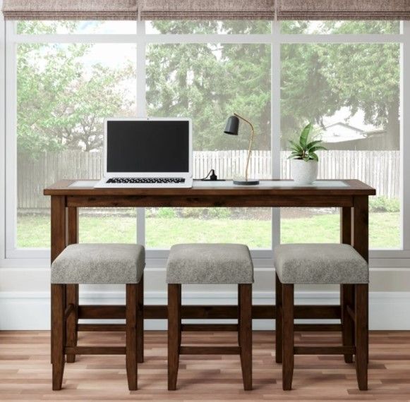 Jofran Inc. Urban Icon 4-Piece Gray/Merlot Sofa Table with Stool Set-1