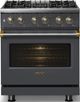 Viking® 5 Series 30" Cast Black Pro Style Dual Fuel (LP) Range with Brushed Brass Trim-2