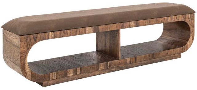International Furniture Direct Balam Gray/Stained Brown Upholstered Bench-0