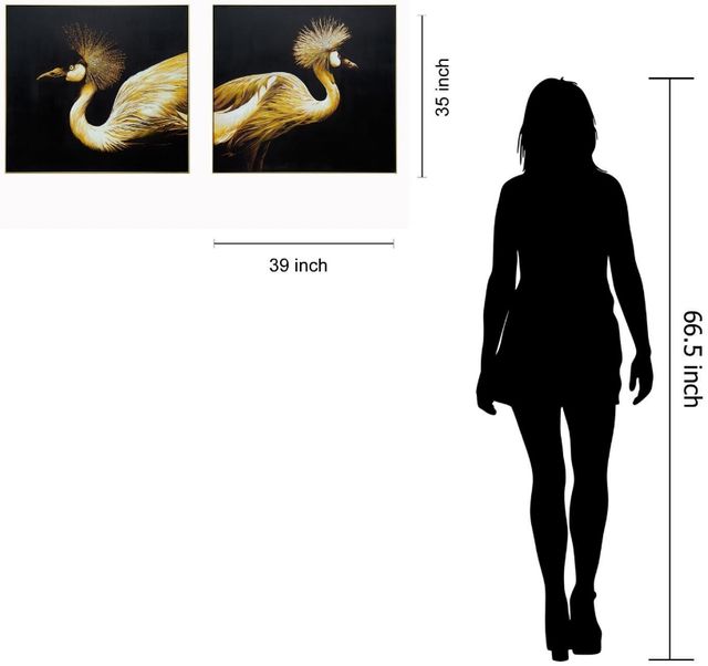 Classy Living 2-Piece Golden Majesty Crane Pair Wall Art Set-2