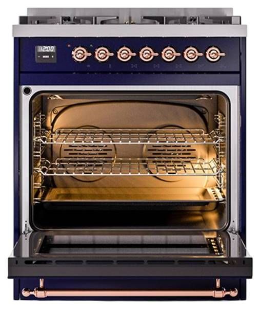 Ilve® Nostalgie II Noblesse 30" Midnight Blue Pro Style Dual Fuel Range with Copper Trim-2