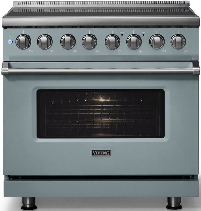 Viking® 5 Series 36" Novembery Sky Pro Style Induction Range with Polished Chrome Trim-3