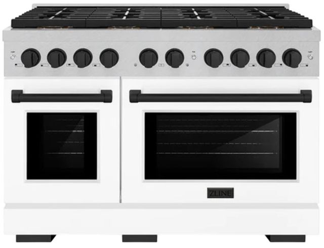 ZLINE Autograph Edition Paramount 48" 6.7 Cu. Ft. Satin Stainless Steel Gas Range with 8 Burner DuoPro™ Cooktop, Dual Ovens, White Matte Doors and Matte Black Accents-0