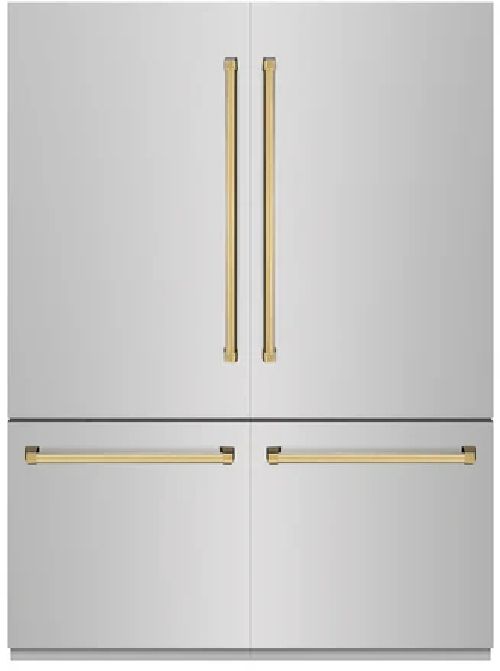 ZLINE Autograph Edition 60"  32.2 Cu. Ft. Stainless Steel Built In French Door Refrigerator with Graphite Gray Interior and Polished Gold Accents-0