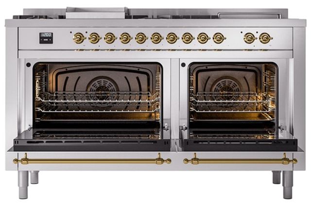 Ilve® Nostalgie II Series 60" Stainless Steel Pro Style Dual Fuel Range-1