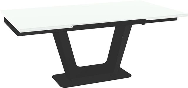 Amisco Customizable Amelia 112" Rectangular Extendable Table with 0.5" White Glass Top and 2 Leaves-0
