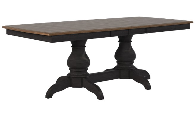 Country View Woodworking Customizable Merced Wormy Maple Top 42" Dining Table with 4-Leaves and Brown Maple Base