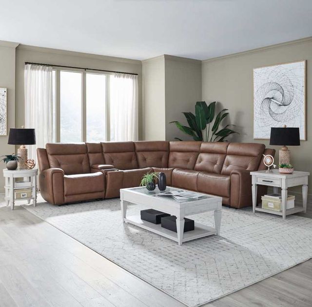 Liberty Furniture Beckham 6-Piece Aline Saddle Leather Leather Power Reclining Curved Sectional-2