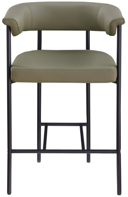 Meridian Furniture Malin Olive-Matte Black Vegan Leather Counter Stool-1