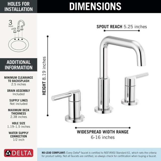Delta Nicoli® Chrome 8" 2-Handle Widespread Bathroom Faucet-3