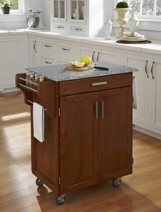 homestyles® Cuisine Cart Medium Oak/Salt-and-Pepper Granite Kitchen Cart-1