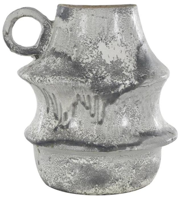 Deco Marche Light Gray Distressed Fluted Vase with Ring Handle-1