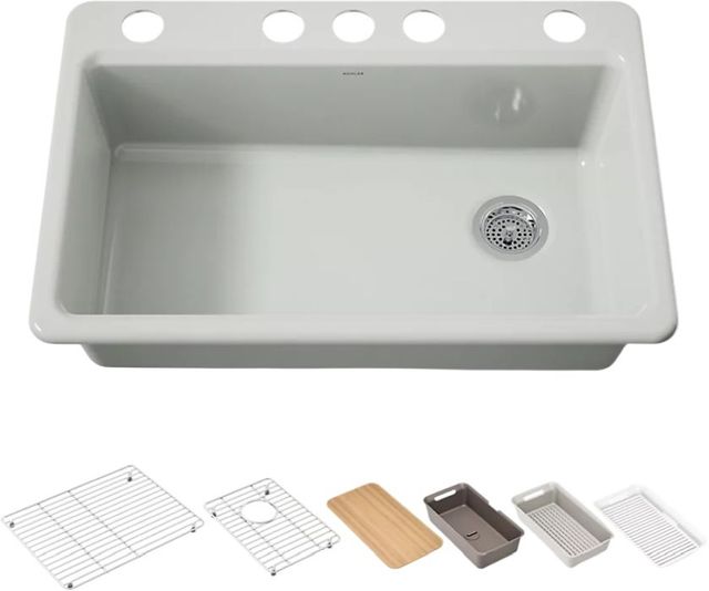 KOHLER® Riverby® Sea Salt 33" Undermount Single-Bowl Workstation Kitchen Sink with Accessories-0