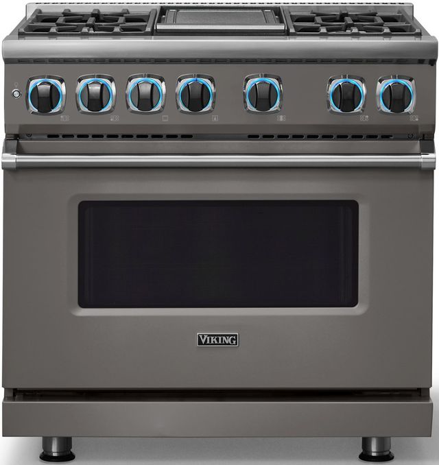 Viking® 7 Series 36" Damascus Gray Pro Style Dual Fuel Range with 12" Reversible Griddle-3