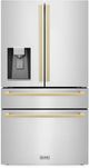 ZLINE Autograph Edition 36" 21.6 Cu. Ft. Fingerprint Resistant Stainless Steel Counter Depth French Door Refrigerator with Champagne Bronze Modern Handles-0