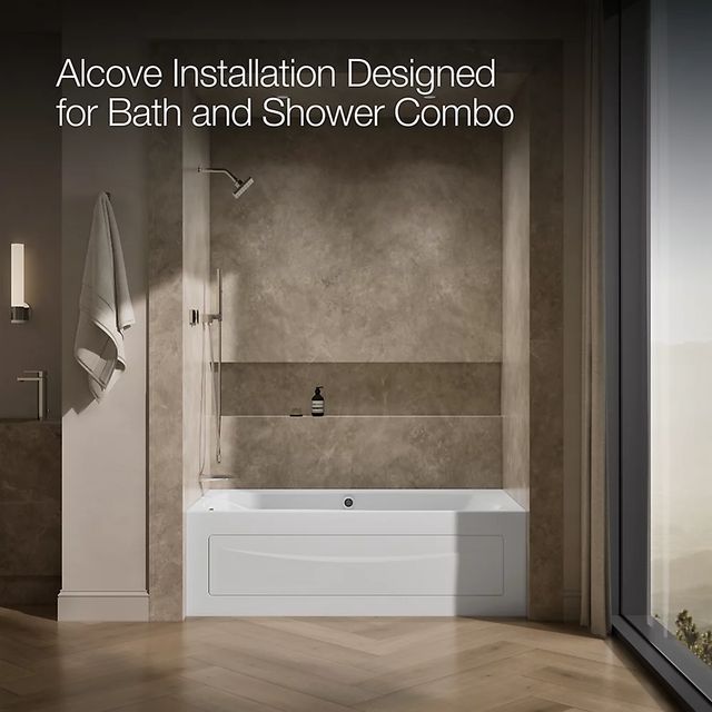 KOHLER® Mariposa® White 66" x 36" Alcove Whirlpool Bath with Bask® Heated Surface - Left Drain-3