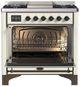 Ilve® Majestic III 36" Antique White Pro Style Dual Fuel Natural Gas Range with 6 Black Brass Burners and Burnished Trim-1