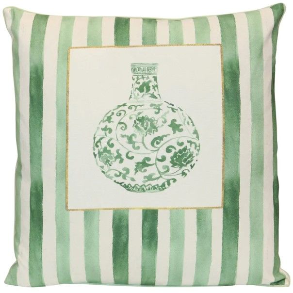 Stylecraft Tamara Day White Designer Pillow with Green Stripes-0