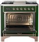 Ilve® Majestic III 36" Emerald Green Pro Style Dual Fuel Natural Gas Range with Solid Door and Copper Trim-1