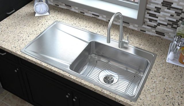 Elkay Lustertone® Classic Lustrous Satin 43" x 22" x 7-5/8" 2-Hole Single Bowl Drop-In Sink with Left Drainboard-1