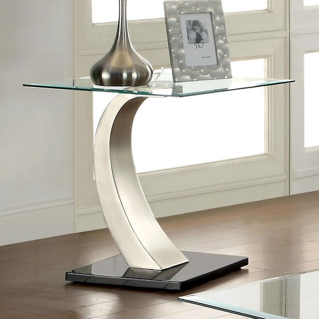 Furniture of America® Roxo Tempered Glass End Table with Satin Plated Base-2