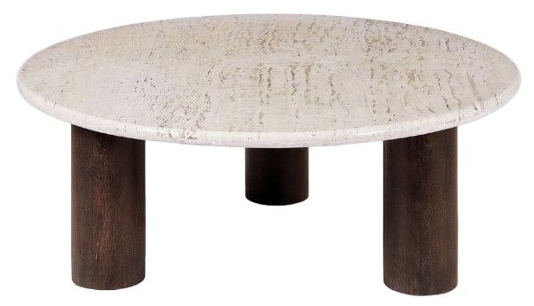 Moe's Home Collection Landon Beige Travertine Coffee Table with Mango Wood Legs-1