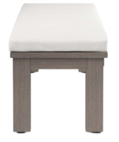 Sunset West Laguna Driftwood Aluminum Outdoor Dining Bench with Canvas Flax Cushion-1