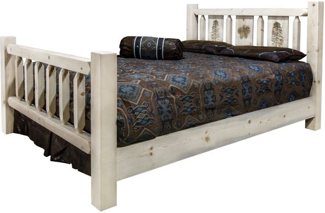 Montana Woodworks® Homestead Clear Lacquer California King Bed with Laser Engraved Pine Tree Design-2