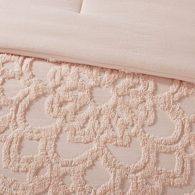 Olliix by Madison Park Blush Full/Queen Laetitia Tufted Cotton Chenille Medallion Comforter Set-4