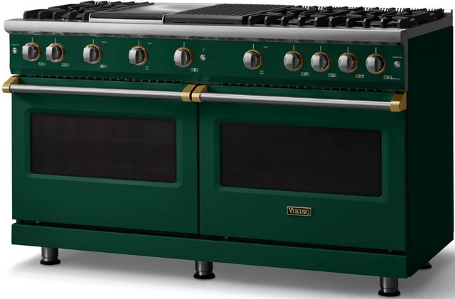 Viking® 5 Series 60" Ivy Pro Style Gas (LP) Range with Brushed Brass Trim-2