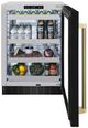 ZLINE Autograph Edition Touchstone 24 " 5.2 Cu. Ft. Black Stainless Steel 151 Can Beverage Fridge with Glass Door and Champagne Bronze Helix Handle -3