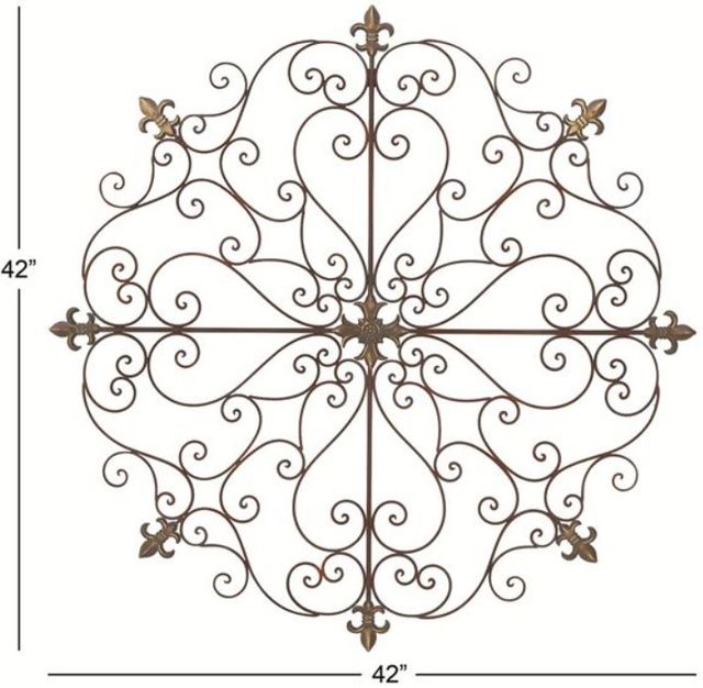 Deco Marche Brown Fleur De Lis Scrolled Medallion Wall Decor-2