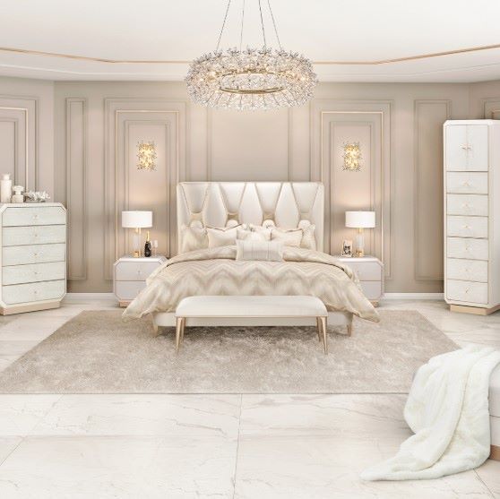 Michael Amini® La Rachelle Beige/Medium Champagne California King Upholstered Panel Bed-1